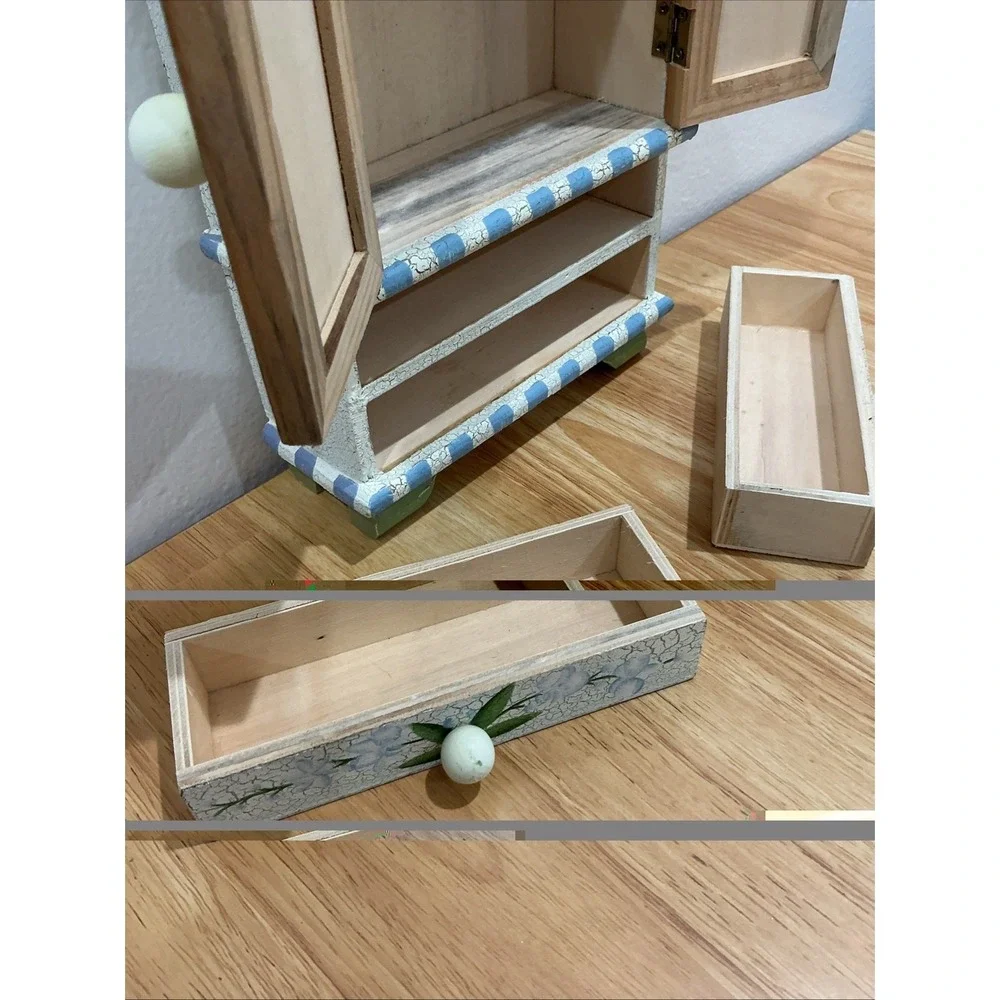 Floral Wooden Armoire Chest Jewelry Keepsake Box‎ 2 Drawers Magnetic Close Doors